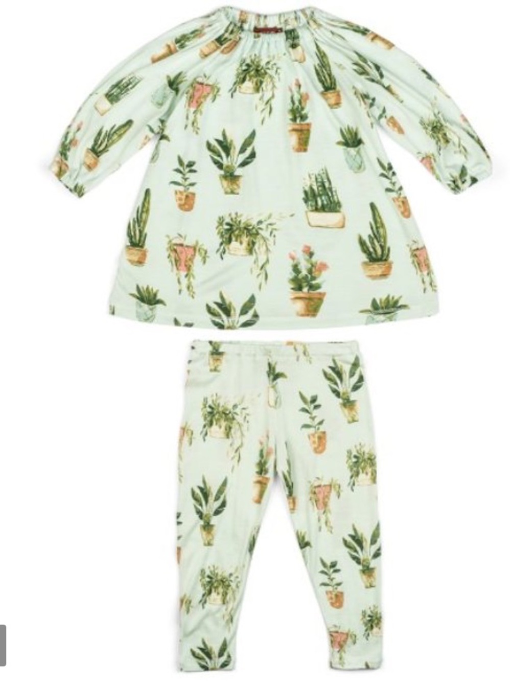 NWT Milkbarn Bamboo Dress Set With Leggings in Potted Plants baby girl 3-6months